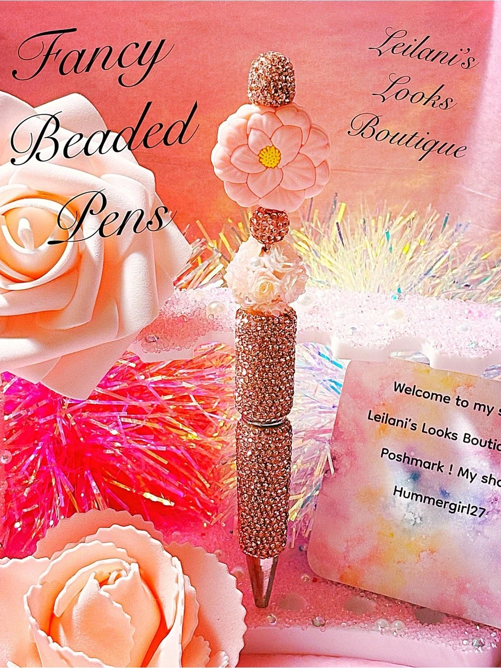 Pink Beaded Flower Ballpoint Pen